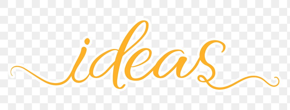 Ideas word png, yellow calligraphy with white border in transparent background