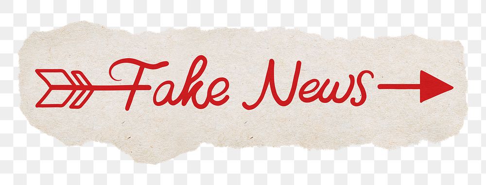 Fake news png, torn paper, red calligraphy, transparent background