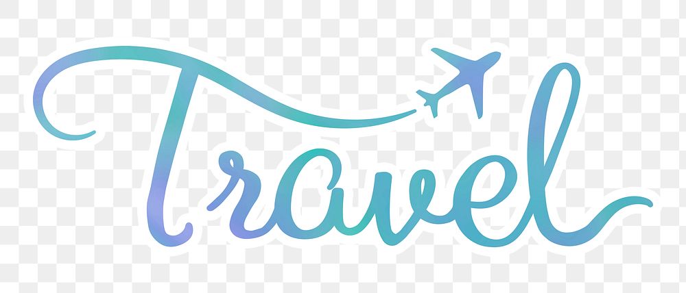 PNG travel word, blue calligraphy text in transparent background