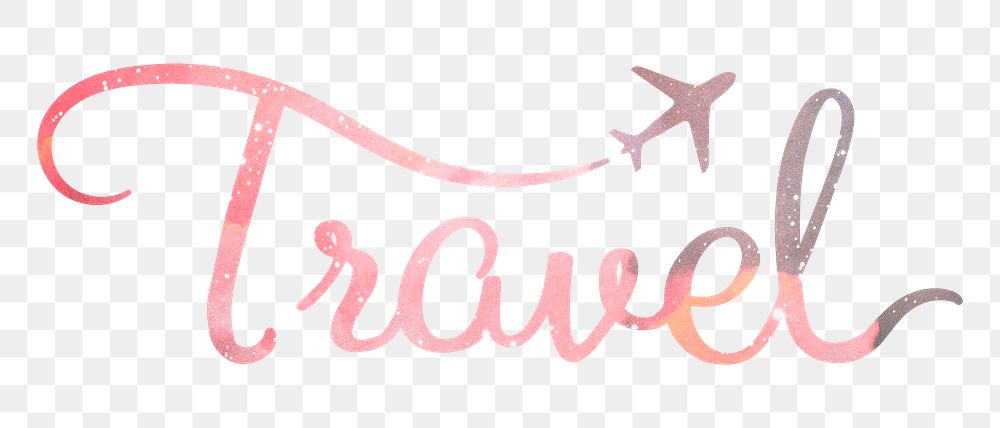 Travel word png sticker, pastel pink calligraphy text in transparent background