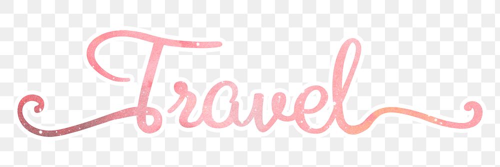 PNG travel word sticker, pastel pink calligraphy text in transparent background