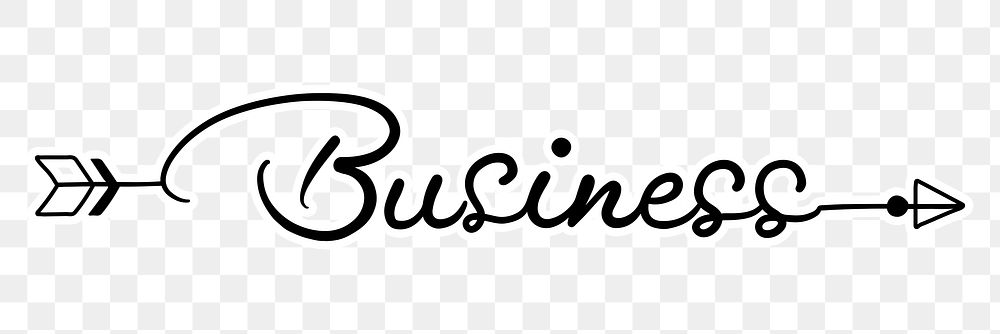 Business png word, minimal black calligraphy, digital sticker with white outline in transparent background