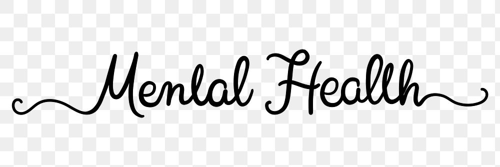 Mental heath png, minimal black calligraphy, digital sticker with white outline in transparent background
