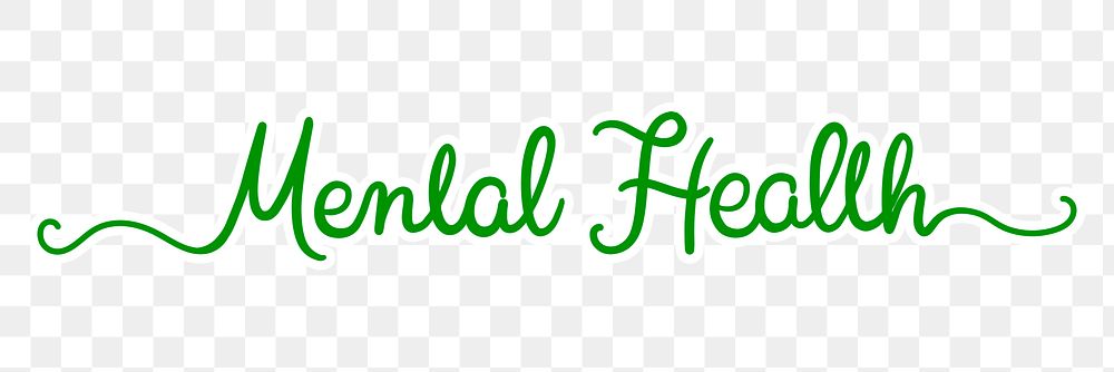 Mental health png word, green calligraphy digital sticker in transparent background