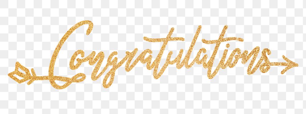 Congratulations png word, gold glittery calligraphy digital sticker in transparent background