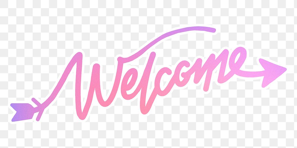 PNG welcome word sticker, pink aesthetic calligraphy text in transparent background