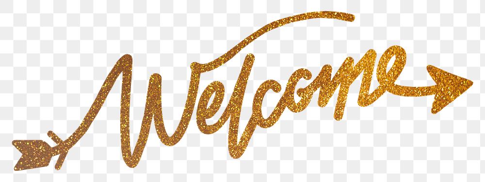 PNG welcome word, gold glittery calligraphy digital sticker in transparent background