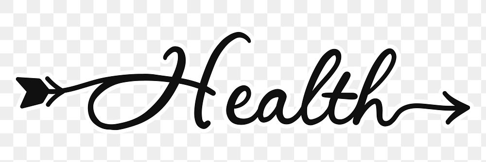 Health word png, minimal black calligraphy, digital sticker with white outline in transparent background