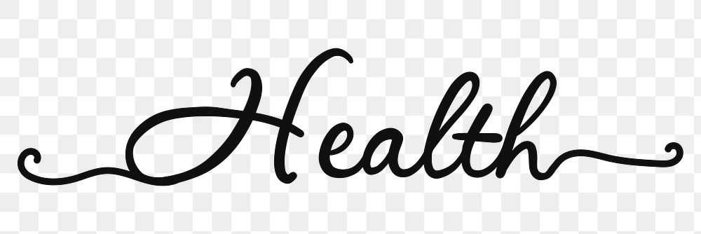 Health png word, minimal black calligraphy, digital sticker with white outline in transparent background