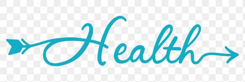 Health png word sticker, blue calligraphy text in transparent background