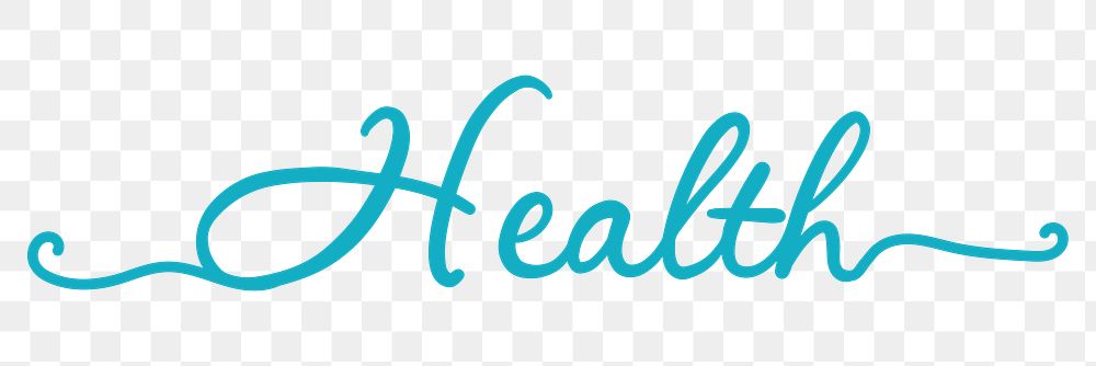 PNG health word sticker, blue calligraphy text in transparent background