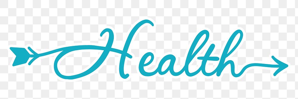 PNG health word sticker, blue calligraphy text in transparent background