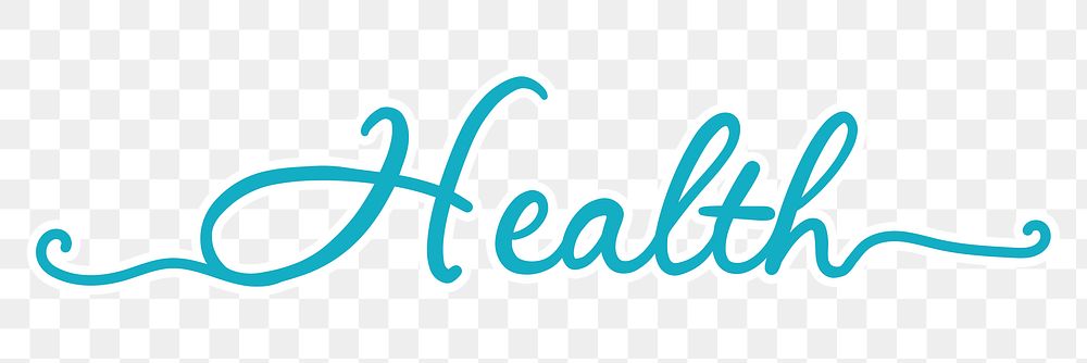 Health png word sticker, blue calligraphy text in transparent background