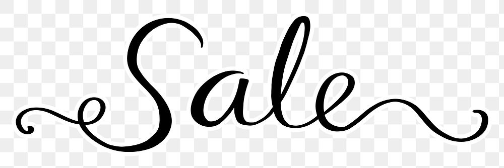 Sale png word, minimal black calligraphy, digital sticker with white outline in transparent background