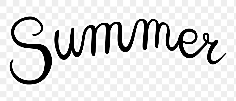 PNG summer, minimal black calligraphy, digital sticker with white outline in transparent background