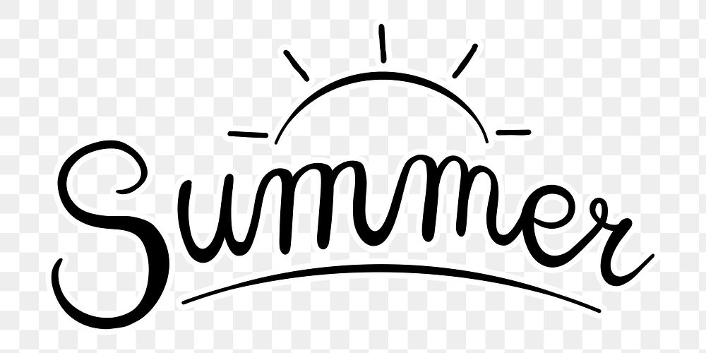 Summer word png, minimal black calligraphy, digital sticker with white outline in transparent background