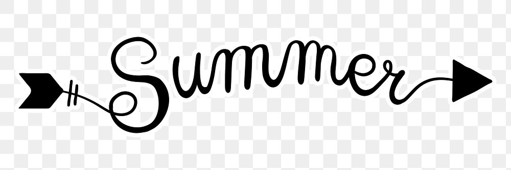 Summer png word, minimal black calligraphy, digital sticker with white outline in transparent background