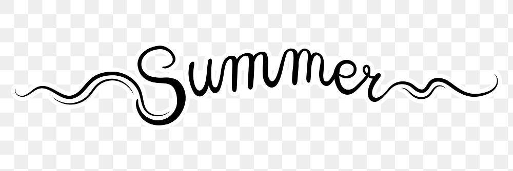 Summer word png, minimal black calligraphy, digital sticker with white outline in transparent background