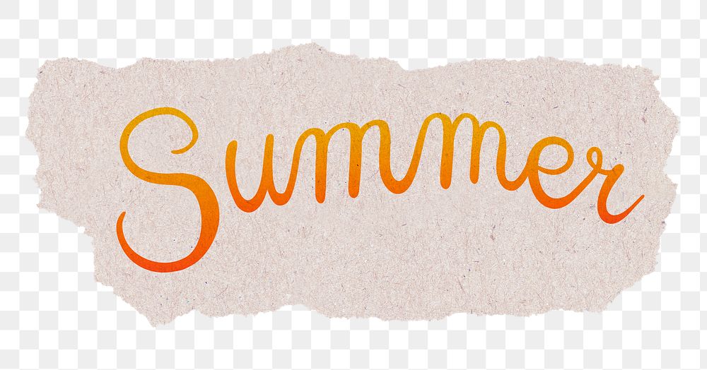 Summer png orange calligraphy, ripped paper, DIY collage element digital sticker