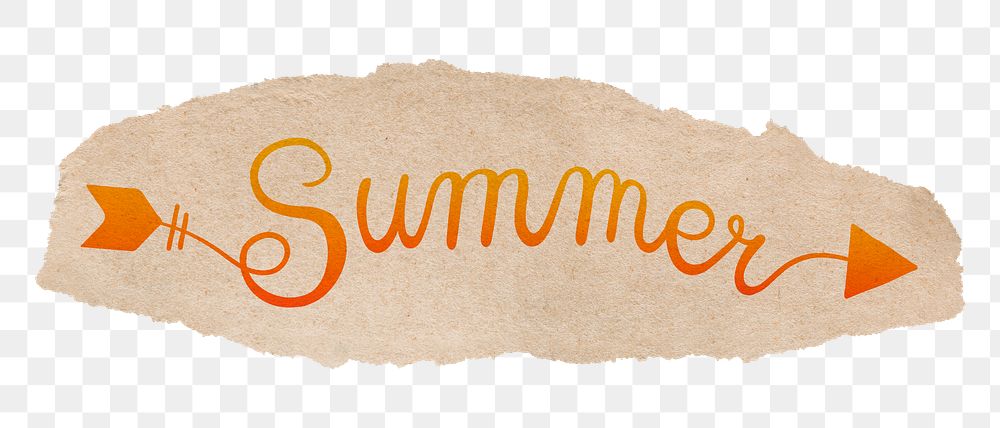 Summer png orange calligraphy, ripped paper, DIY collage element digital sticker