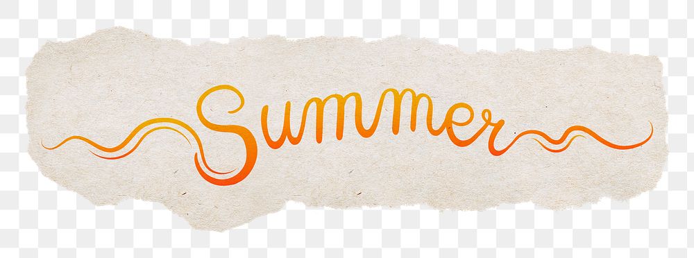 PNG summer, ripped paper, orange calligraphy digital sticker