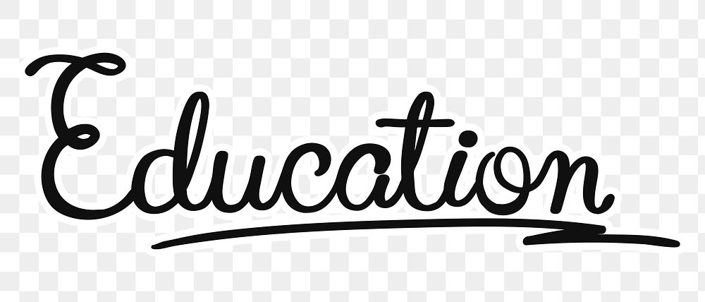 Education png word, minimal black calligraphy, digital sticker with white outline in transparent background