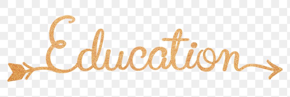 Education png word, gold glittery calligraphy digital sticker in transparent background