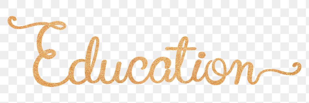 PNG education word, gold glittery calligraphy digital sticker in transparent background