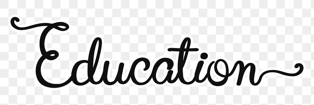 PNG education, minimal black calligraphy, digital sticker with white outline in transparent background