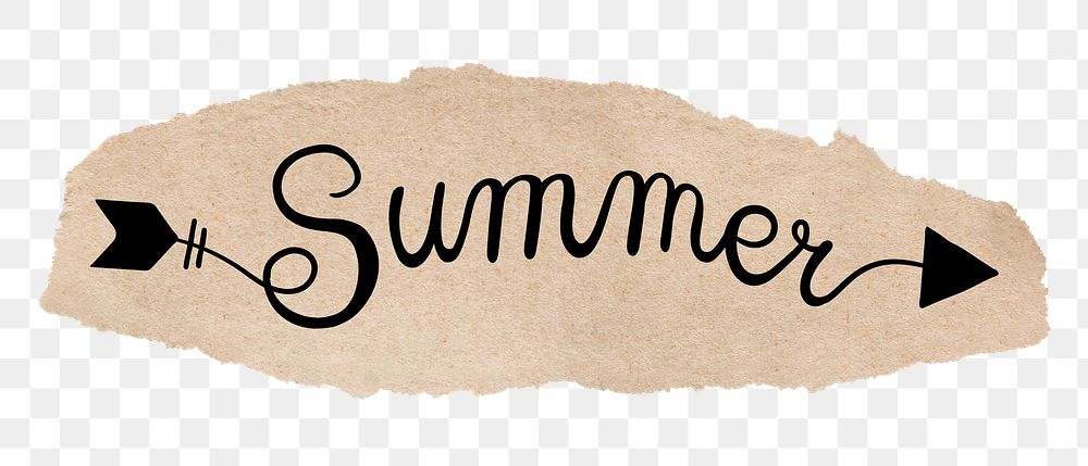 Summer word png, torn paper, simple black calligraphy on transparent background