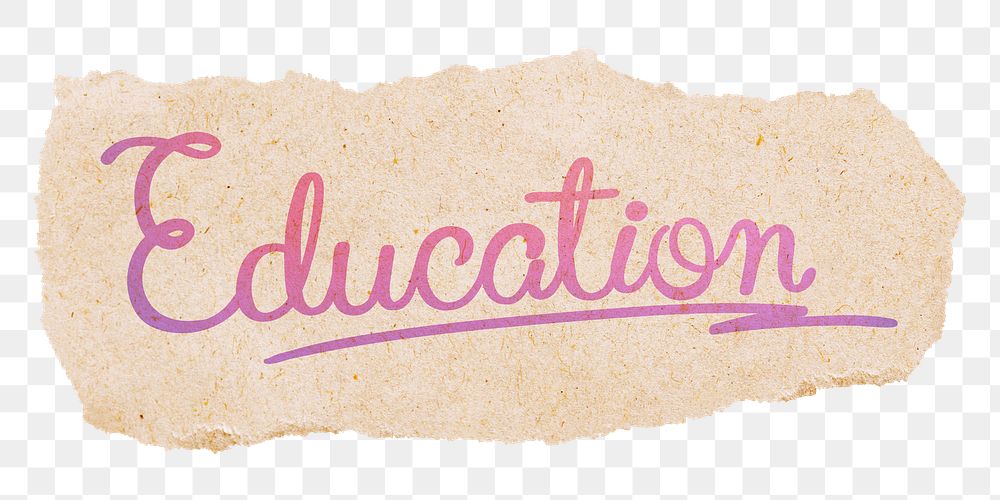 Education png word, torn paper, aesthetic pink calligraphy text in transparent background