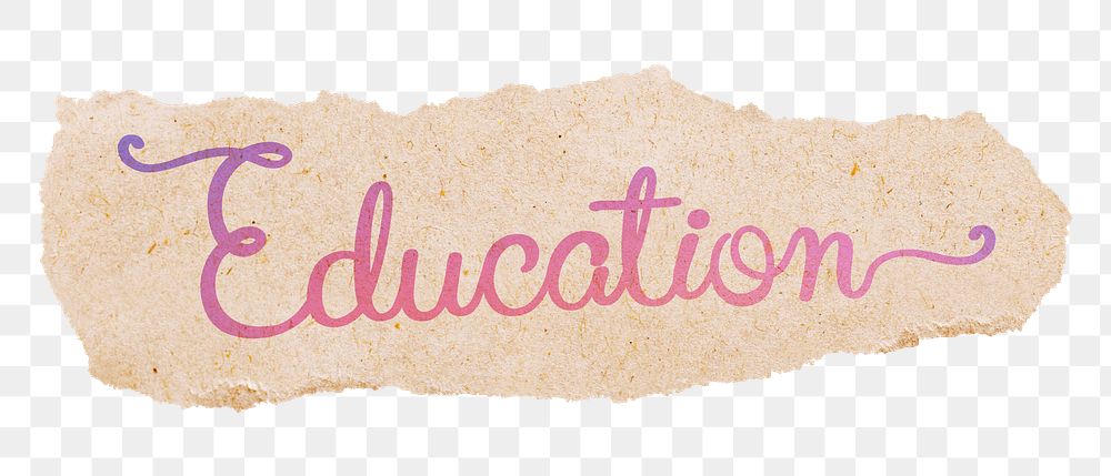 Education png word, torn paper, aesthetic pink calligraphy text in transparent background