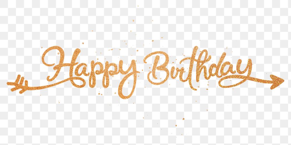 Happy birthday png, gold glittery calligraphy digital sticker in transparent background