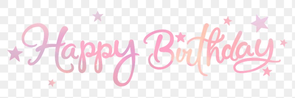 PNG happy birthday sticker, pastel pink calligraphy text in transparent background