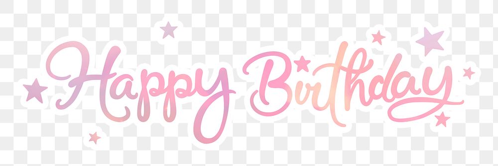 Happy birthday png sticker, pastel pink calligraphy text in transparent background