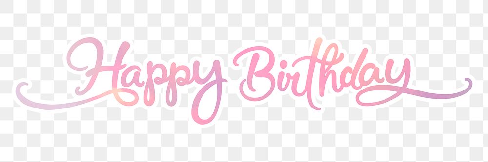 PNG happy birthday sticker, pastel pink calligraphy text in transparent background