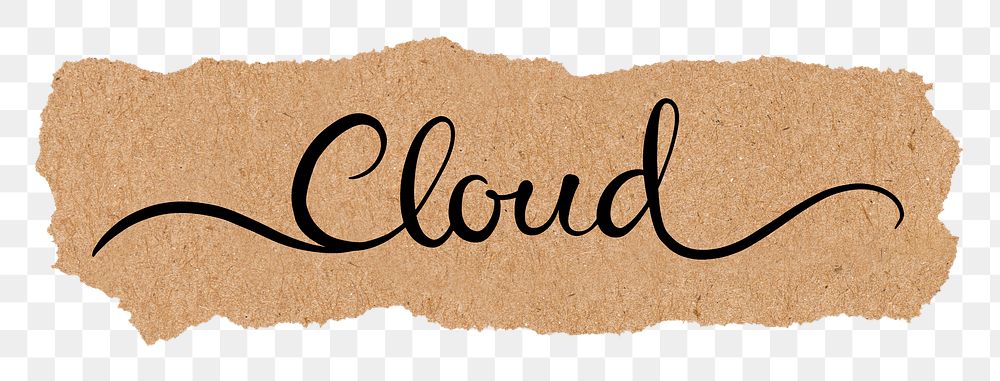 Cloud word png, torn paper, simple black calligraphy on transparent background