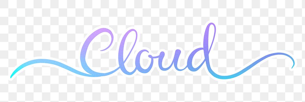 PNG cloud word, pastel blue calligraphy sticker in transparent background