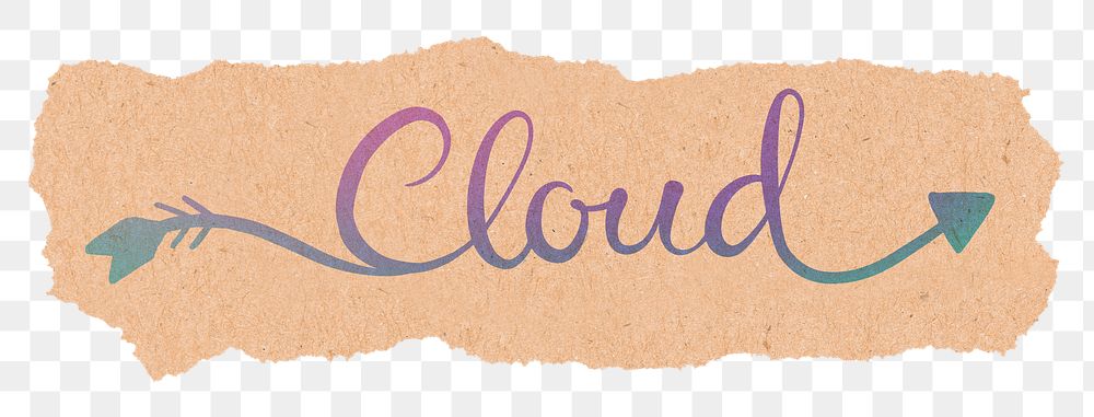 PNG cloud word, DIY pastel blue calligraphy, ripped paper sticker in transparent background