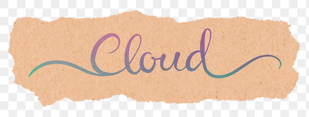 Cloud word png, DIY pastel blue calligraphy, ripped paper sticker in transparent background