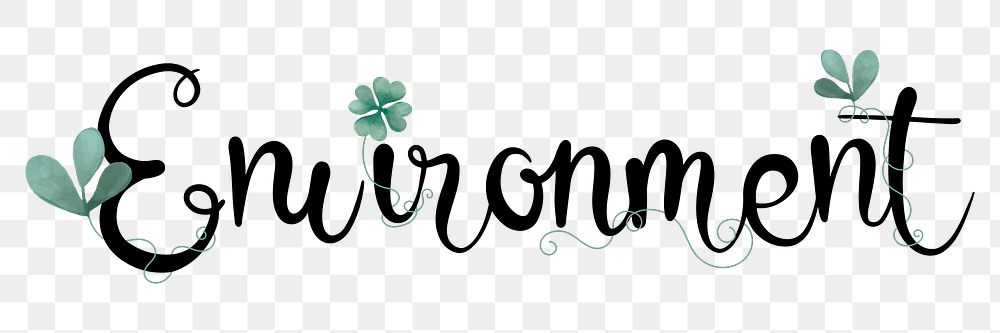 Environment png word, minimal black calligraphy, digital sticker with white outline in transparent background