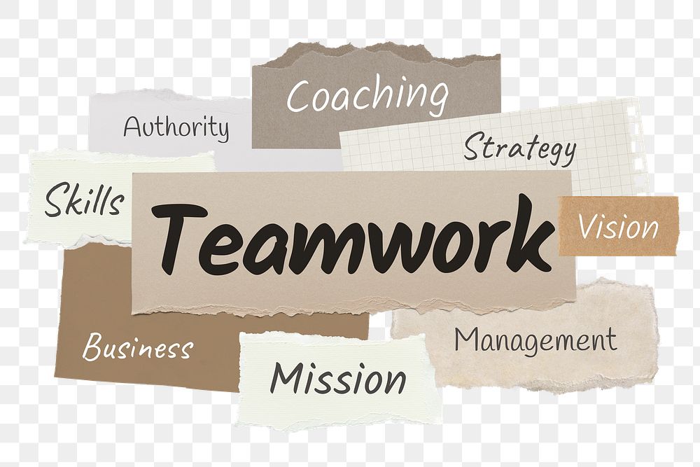 Teamwork png word sticker typography, ripped paper, transparent background