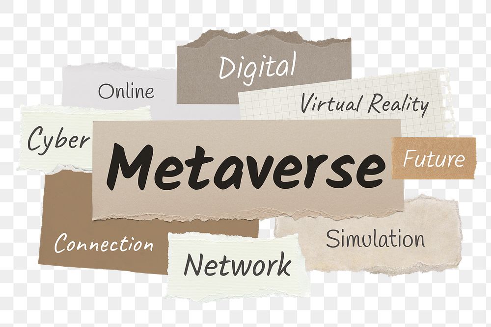 Metaverse png word sticker typography, ripped paper, transparent background