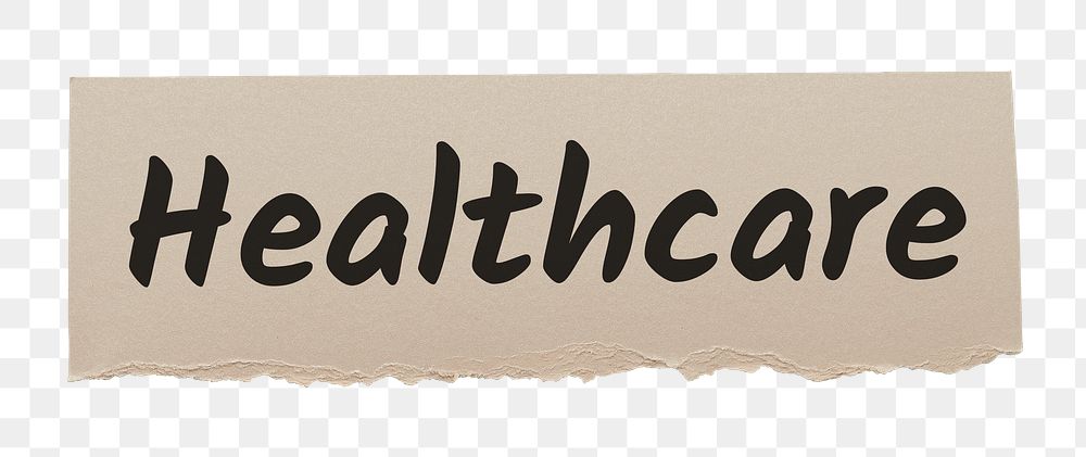 Healthcare png word sticker typography, ripped paper, transparent background