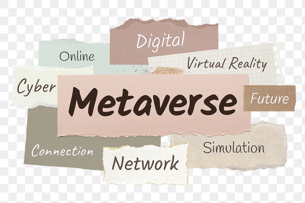 Metaverse png word sticker typography, ripped paper, transparent background
