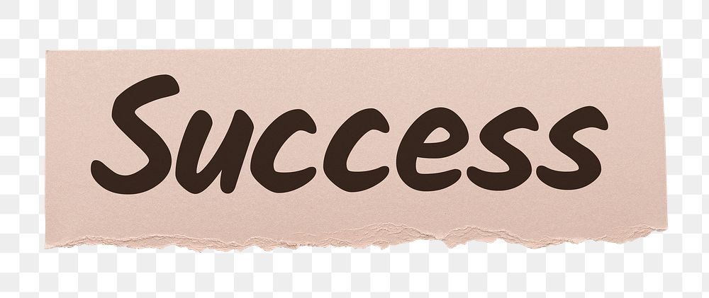 Success png word sticker typography, ripped paper, transparent background