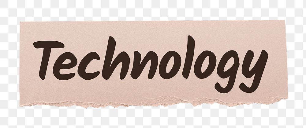 Technology png word sticker typography, ripped paper, transparent background