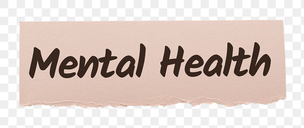 Mental health png word sticker typography, ripped paper, transparent background