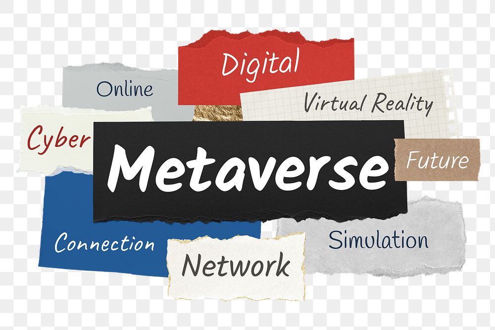 Metaverse png word sticker typography, ripped paper, transparent background
