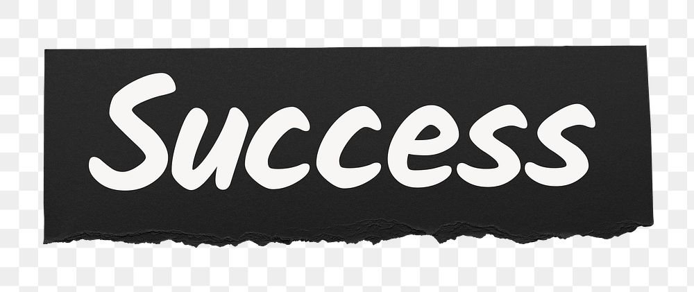 Success png word sticker typography, ripped paper, transparent background